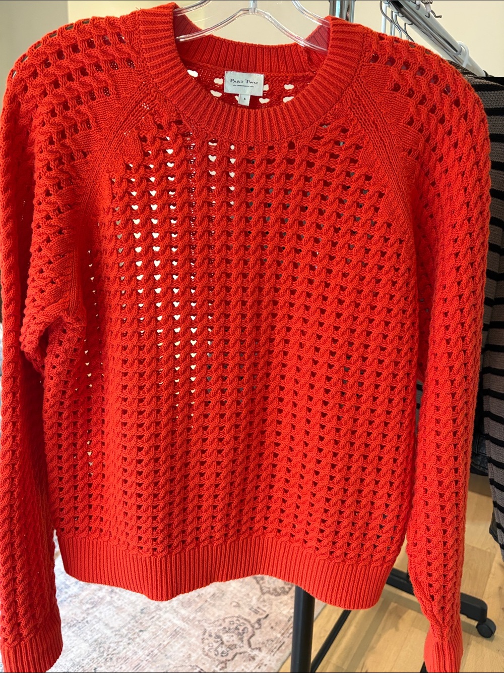 Part two Bright Red Open-Stitch Crewneck Sweater by Part Two